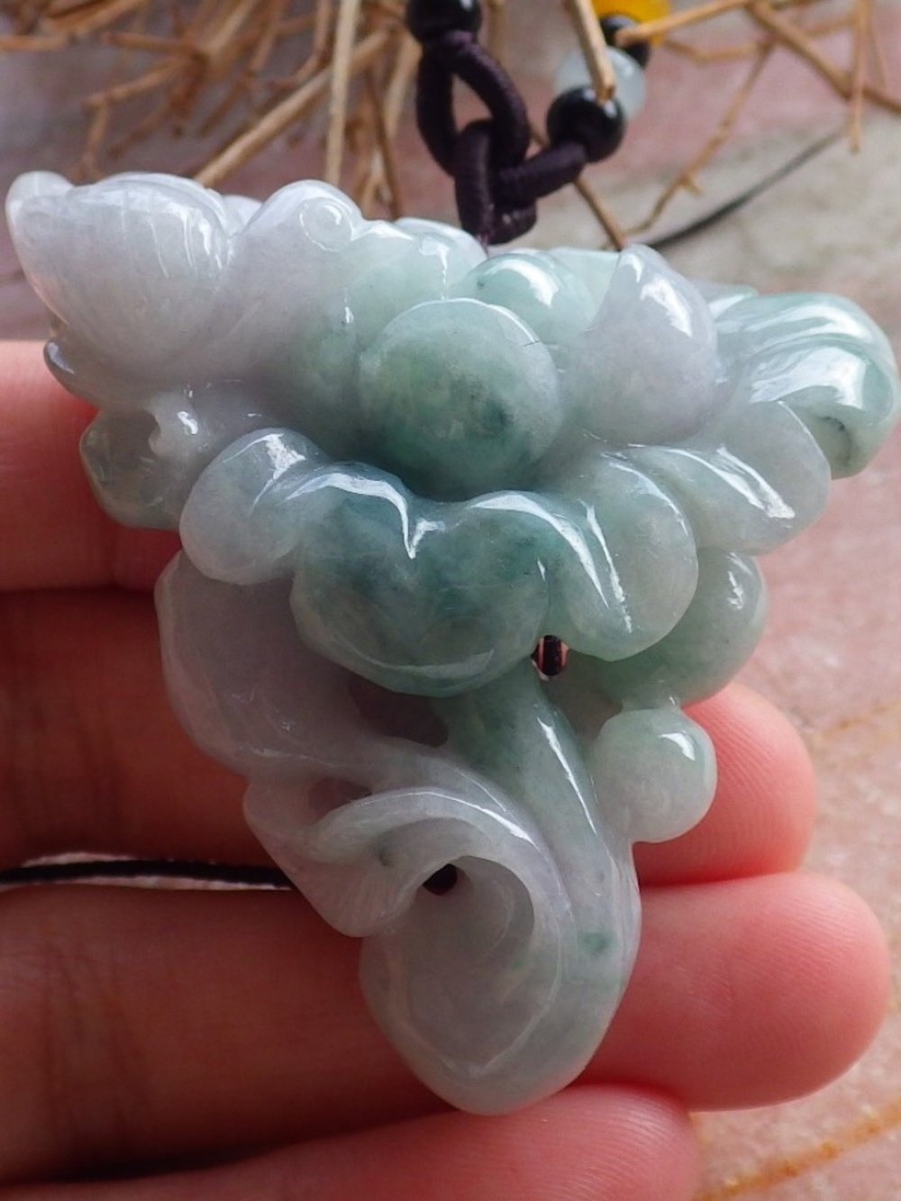 Certified Natural A Jade jadeite Phoenix Bird Flower Lotus Pendant Necklace